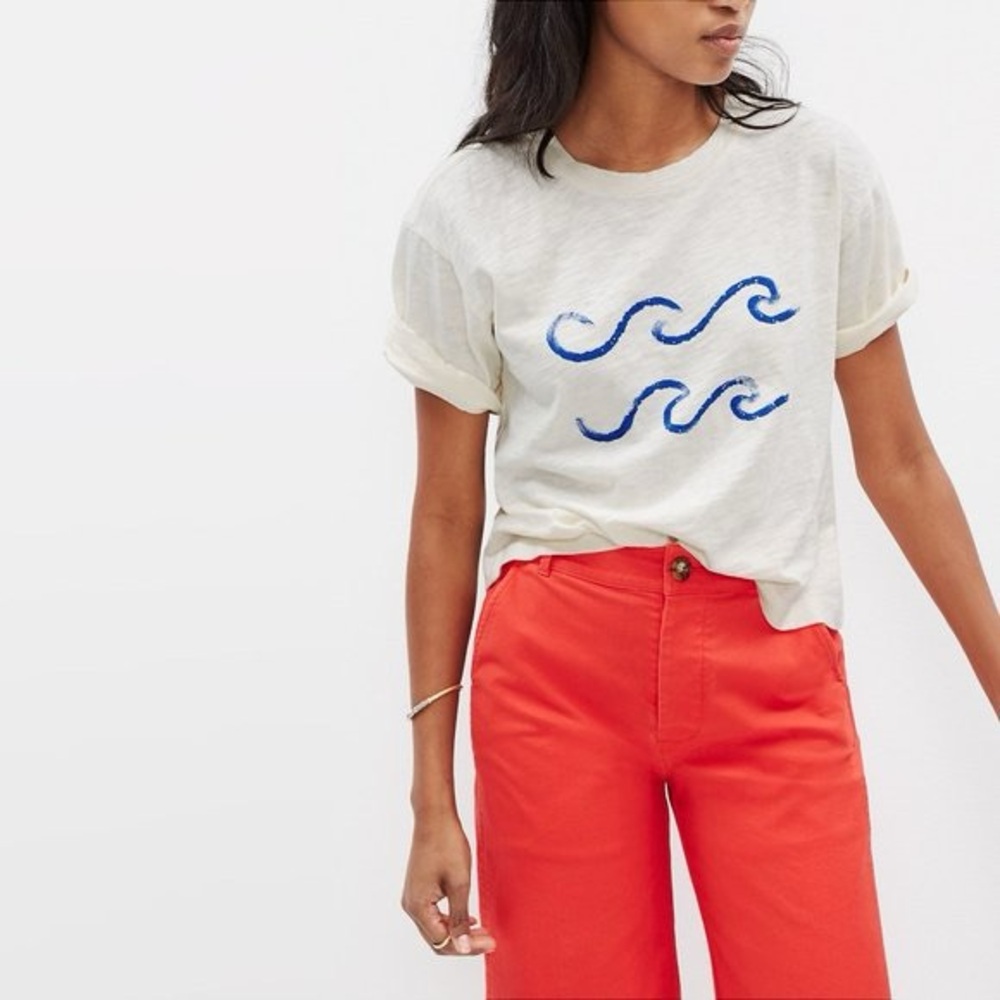Madewell Cream Tee with Blue Wave Graphic